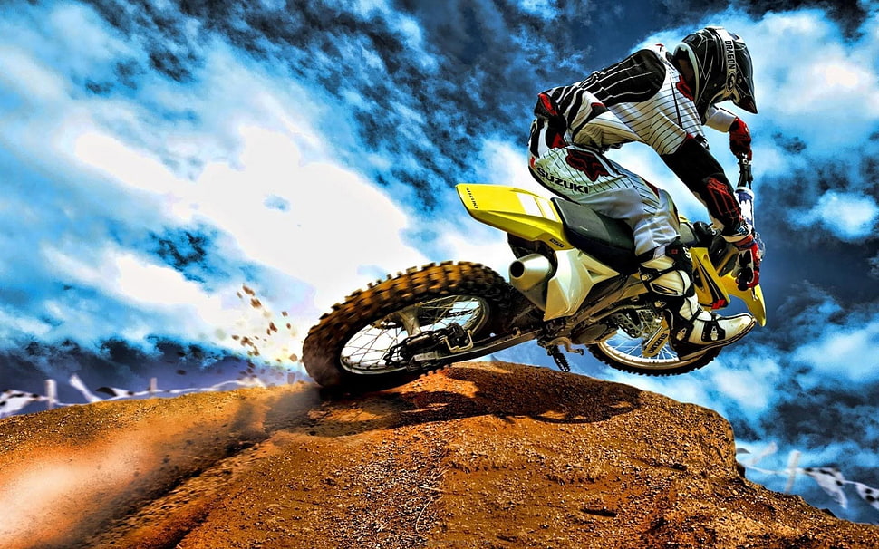 yellow enduro motorcycle, motocross HD wallpaper