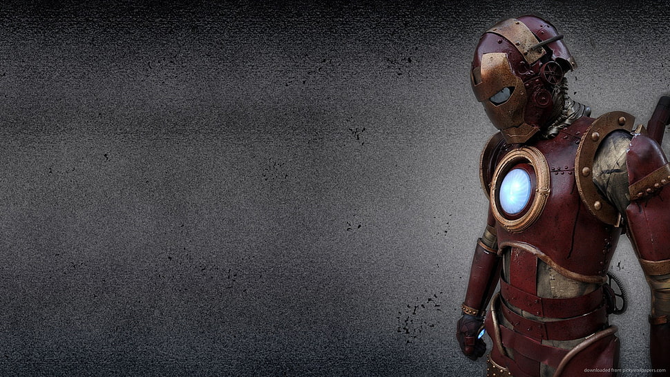 brown and black wooden table decor, Iron Man, steampunk HD wallpaper