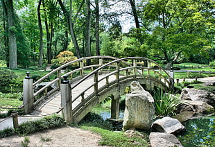 gray wooden bridge on daytime photograph HD wallpaper