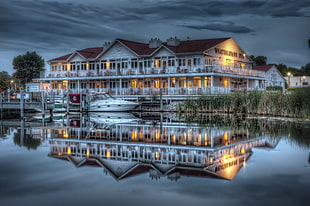 reflective photography white wooden house