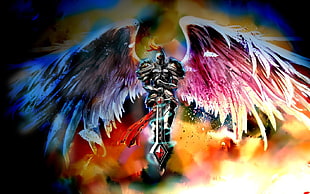 angel wearing knight armor holding sword digital wallpaper, League of Legends, Kayle