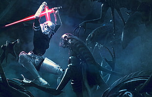 Stormtrooper battling Alien Xenomorph wallpaper, digital art, Star Wars, stormtrooper, Xenomorph