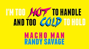 multicolored text on yellow background, wrestling, WWE, Randy Savage