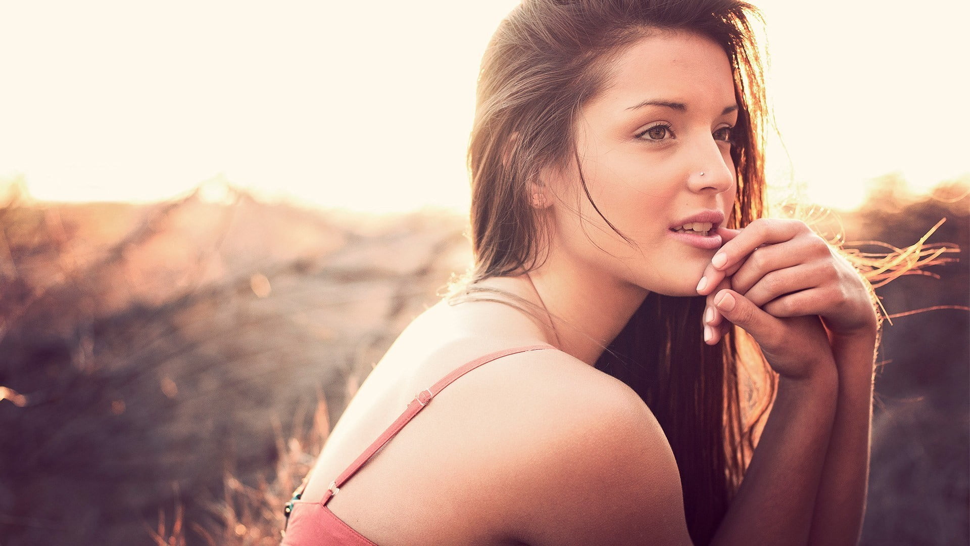 women, brunette, model, bokeh