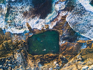 aerial view photography of lagoon beside rocks, nature, landscape, Australia, waves