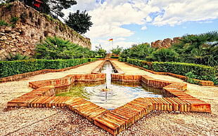 brown wooden outdoor fountain, HDR, park