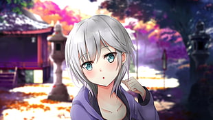 female with short gray hair animated character HD wallpaper