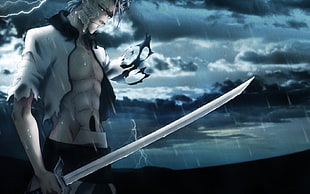 man holding silver sword, Bleach, Grimmjow Jaegerjaquez, Espada, sword