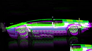 green, purple , and white car illustration, glitch art