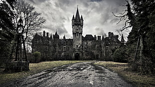 gray concrete castle, castle, old, sky, clouds