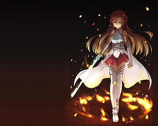 female anime character in white dress holding sword wallpaper, Yuuki Asuna, Sword Art Online, weapon, sword HD wallpaper