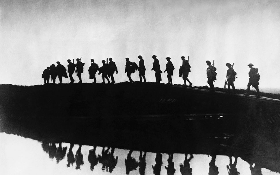 silhouette of soldiers photo, history, war HD wallpaper