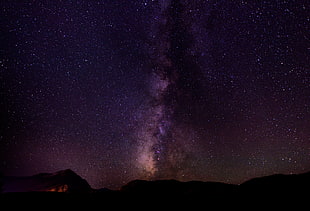 silhouette image of mountain and stars HD wallpaper