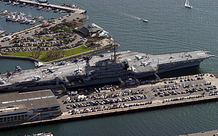 aerial view of naval shipyard during daytime