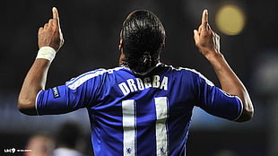 men's blue and white Drogba jersey shirt, Chelsea FC, Didier Drogba , men, soccer