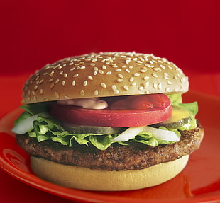 hamburger with tomato, food, burgers, burger HD wallpaper