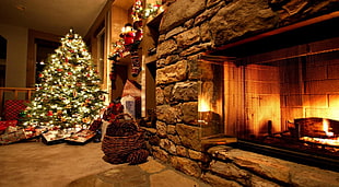 brown fireplace