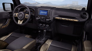 black Jeep steering wheel, Jeep Wrangler, car interior, Jeep, car