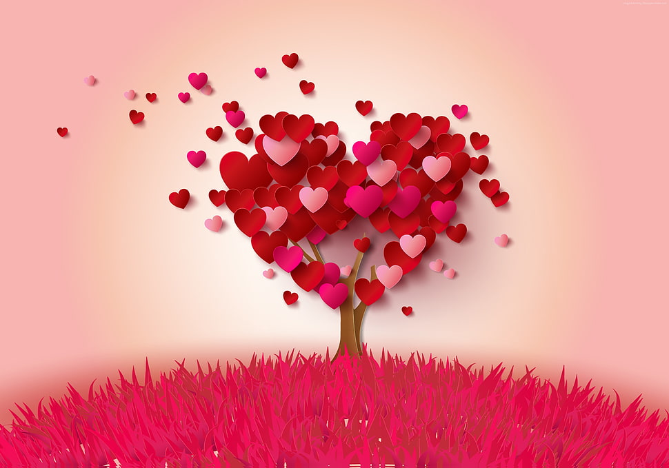 red heart tree artwork digital wallpaper HD wallpaper