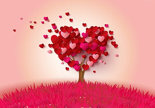 red heart tree artwork digital wallpaper