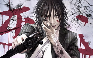 Anime Male character holding gun illustration