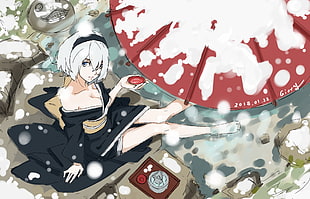 white-haired female anime character wallpaper, Nier: Automata, 2B (Nier: Automata), Giory, white hair