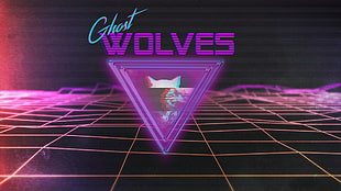 Ghost Wolves logo, 1980s, synthwave, wolf, triangle HD wallpaper
