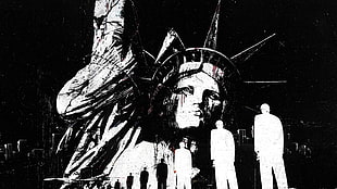Statue of Liberty illustration, Statue of Liberty, monochrome, grunge, artwork HD wallpaper