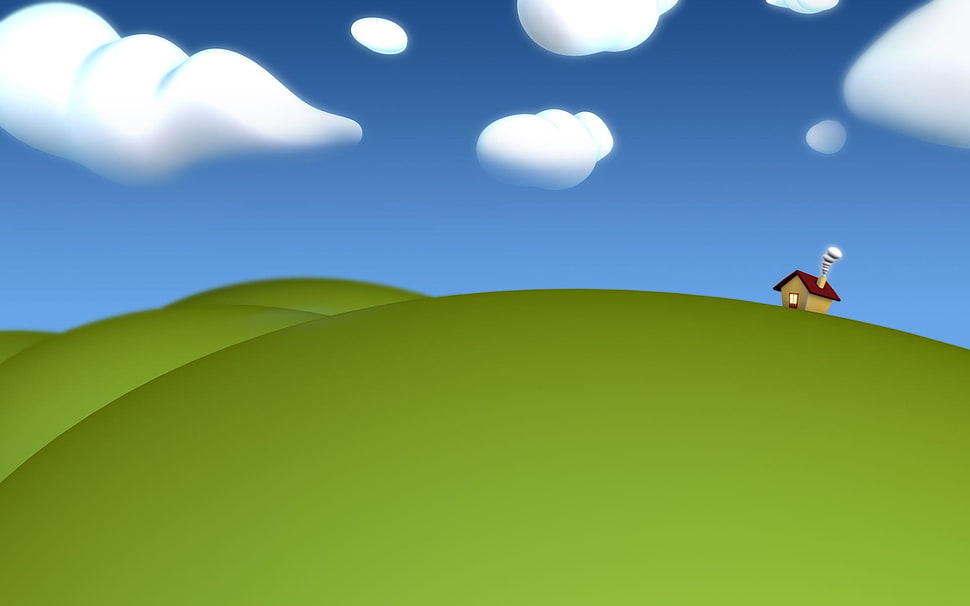 brown house under white clouds during daytime illustration HD wallpaper