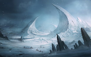 snowfield with cliffs digital painting, mountains, landscape, digital art, fantasy art