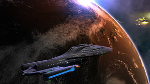 white space ship, Star Trek, USS Voyager, planet, space