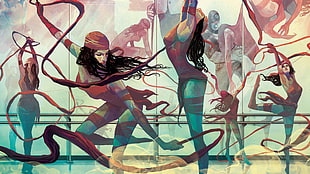 dancing, colorful, Elektra, artwork
