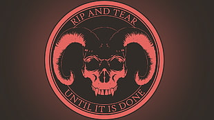 horned skull logo, Doom (game), demon, skull, horns