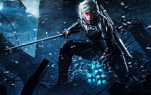man in black coat holding sword poster, Raiden, Metal Gear Solid , Metal Gear Rising: Revengeance, video games