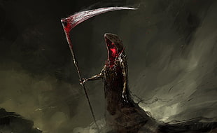 black and red Grim Reaper digital wallpaper