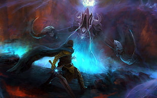 warrior and monster illustration, Diablo III, Diablo, video games, fantasy art