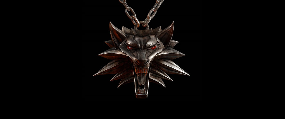 brass-colored wolf pendant necklace, The Witcher HD wallpaper