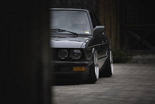 black car, BMW E28, Stanceworks, low, Stance