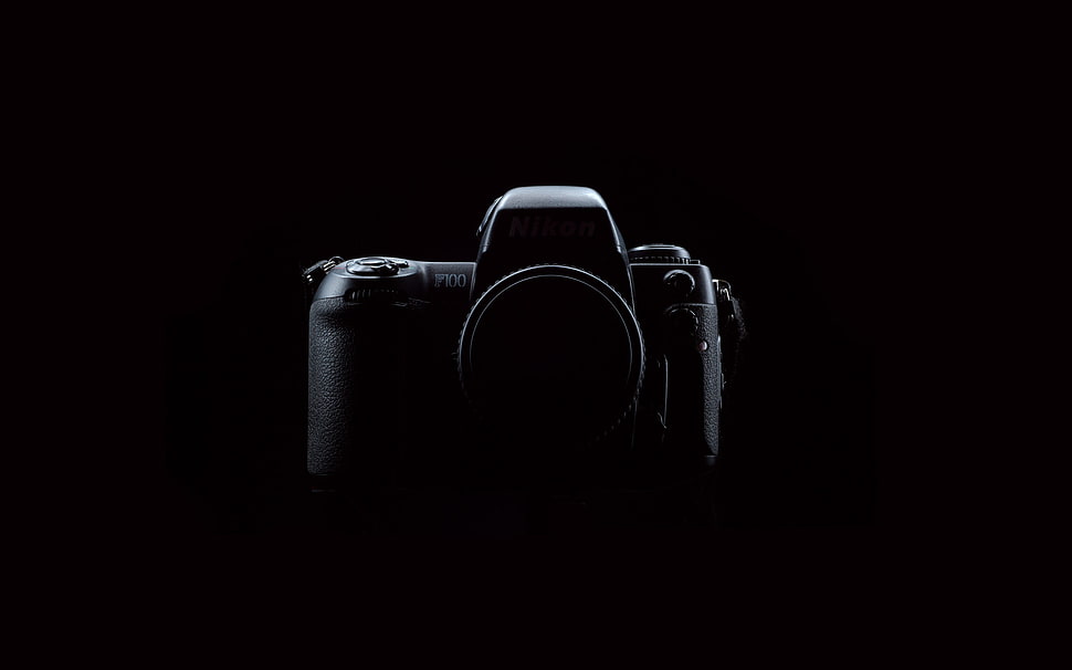 black DSLR camera in dark surface HD wallpaper