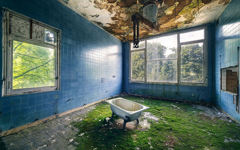 white bathtub, interior, ruin, Fallout HD wallpaper