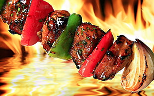 meat, onion and red pepper barbecue HD wallpaper