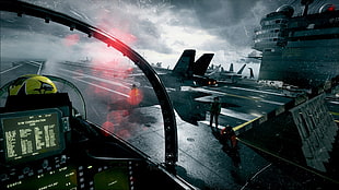 black plane digital wallpaper, Battlefield 3, video games, aircraft carrier, military