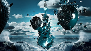 gray electric guitar digital wallpaper, fantasy art, music, digital art, guitar