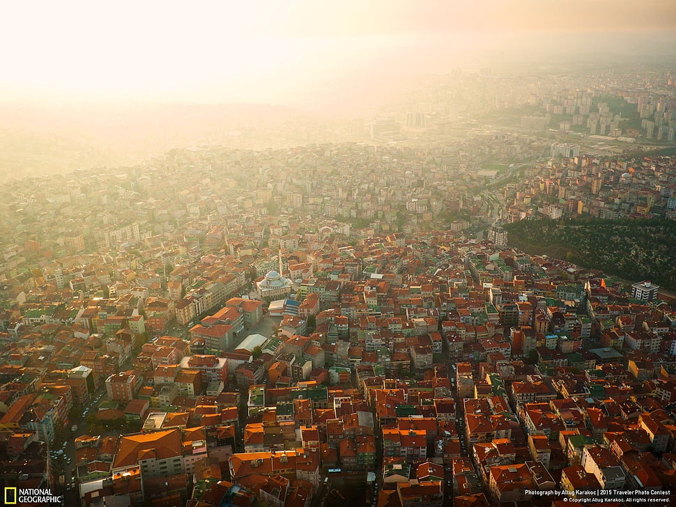 aerial view of neighborhood, sky, clouds, Istanbul HD wallpaper