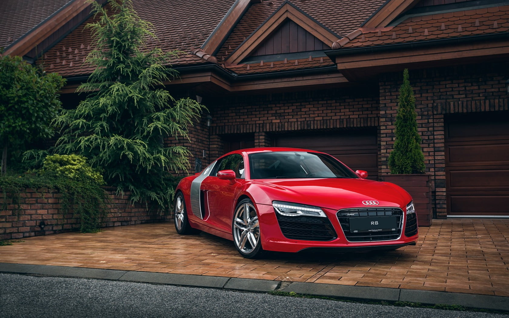 Red Coupe Parked Beside Brown House During Daytime Hd Wallpaper Wallpaper Flare