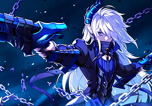 male white long hair holding sword anime character HD wallpaper