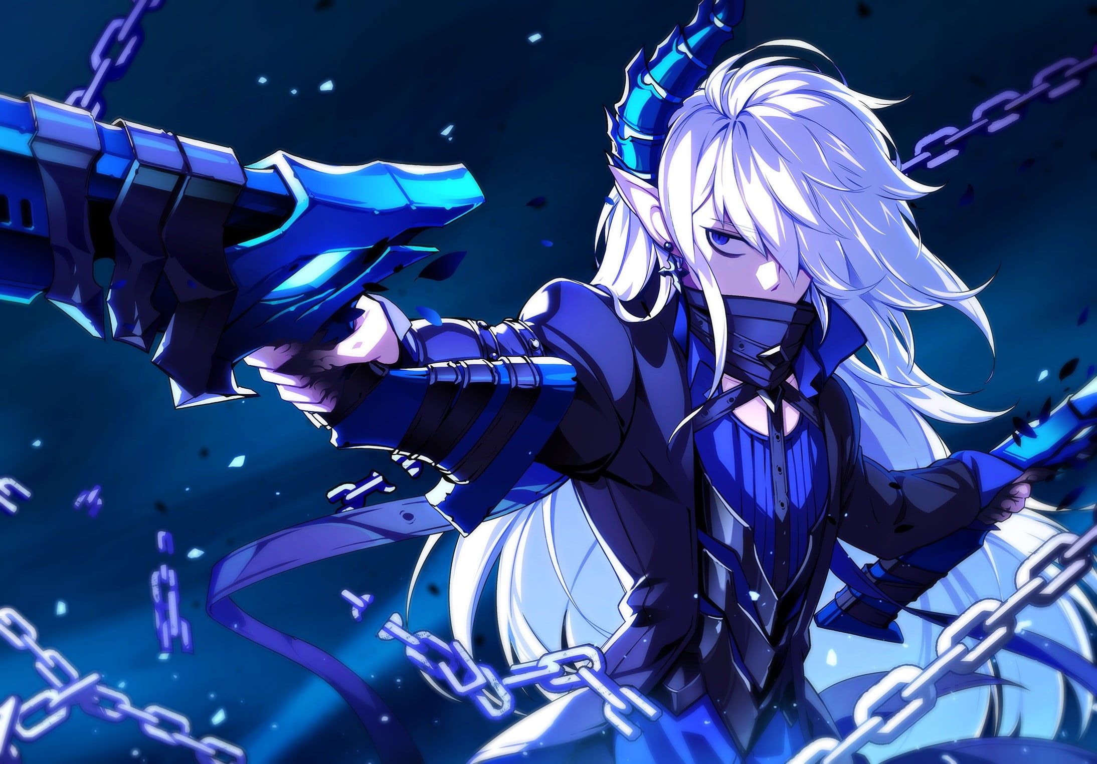 Male White Long Hair Holding Sword Anime Character Hd