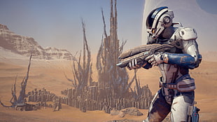 white and blue robot wallpaper, Mass Effect: Andromeda, video games HD wallpaper