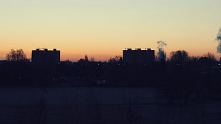gray concrete building, sunset, urban