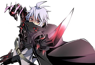 anime in black shirt with mask holding rogue and sword